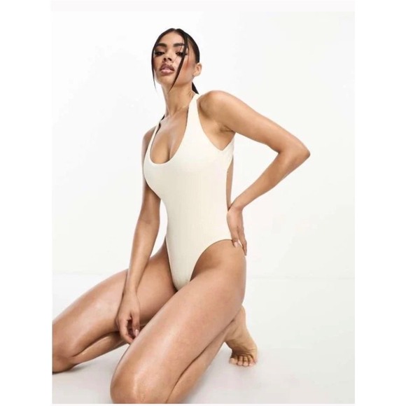 Nike Other - Nike Elevated Essentials Ribbed Crossback Swimsuit Natural Brown M NWT  (J)